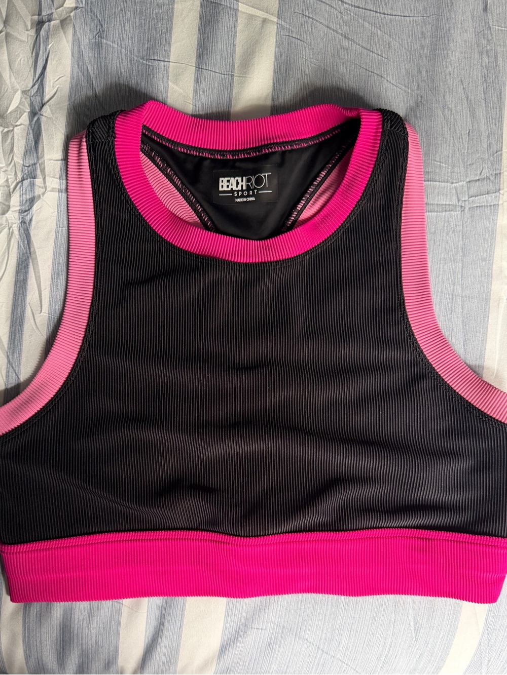 Beach Riot Black Sports Bra with Hot Pink and Light Pink Trim